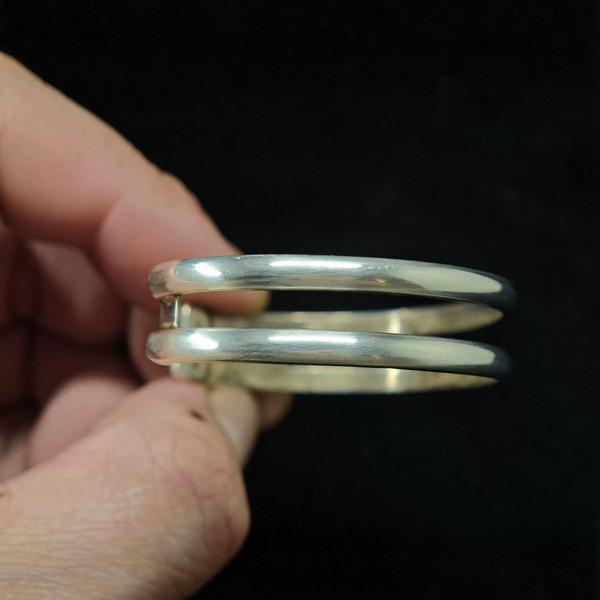 Double Band Sterling Silver Cuff Bracelet – Minimalist Open Bangle for Men and Women