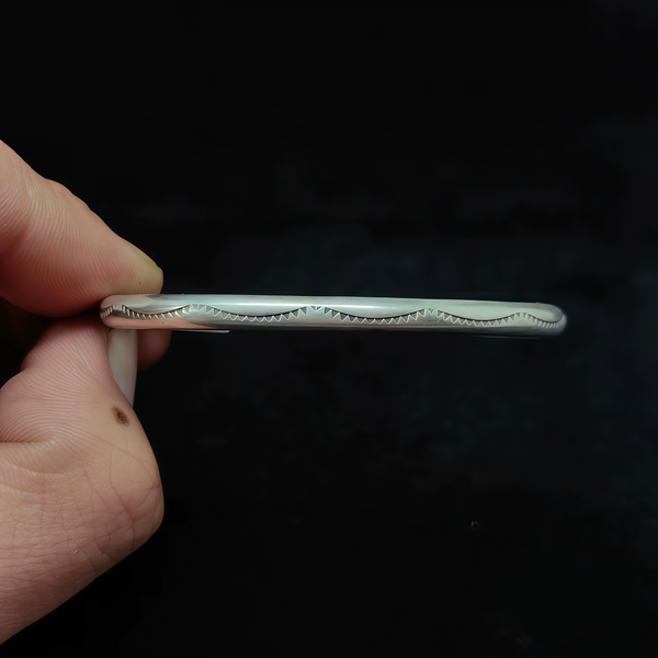 Sterling Silver Textured Edge Cuff Bracelet – Handcrafted Minimalist Open Bangle for Men and Women