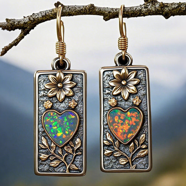 Handcrafted Vintage Floral Heart Opal Earrings