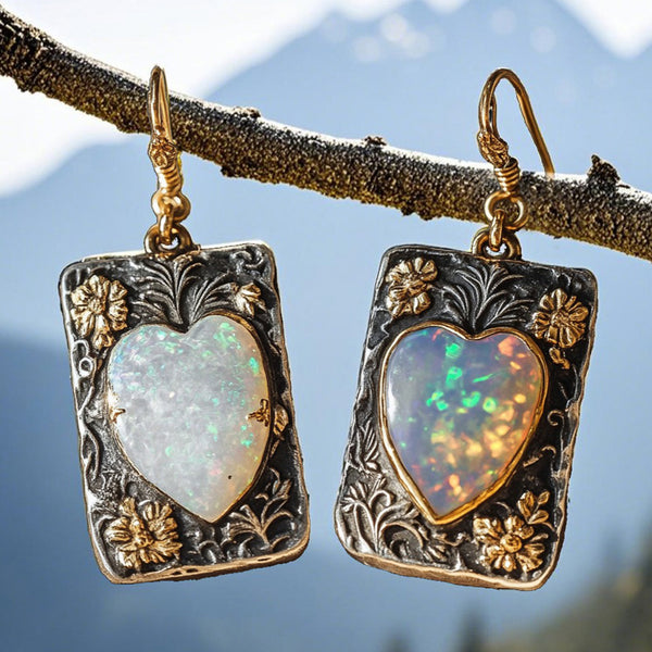 Romantic Floral Heart Opal Earrings
