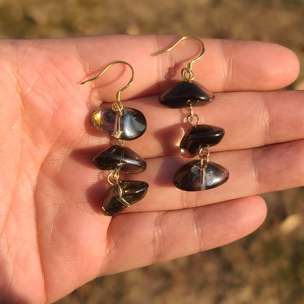 Handmade Black Glass Nugget Drop Earrings – Gold Hook Boho Chic Jewelry