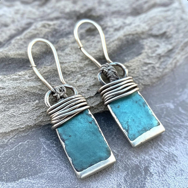 Rustic Turquoise Rectangle Earrings