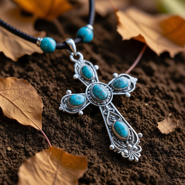 Vintage Turquoise Cross Pendant Necklace