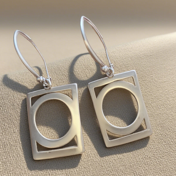 Modern Geometric Sterling Silver Earrings with Round Cutout Design