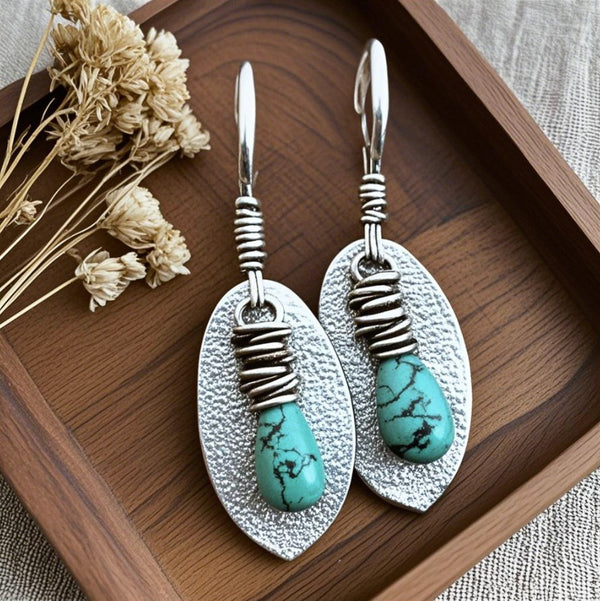 Turquoise and Silver Spiral Drop Earrings
