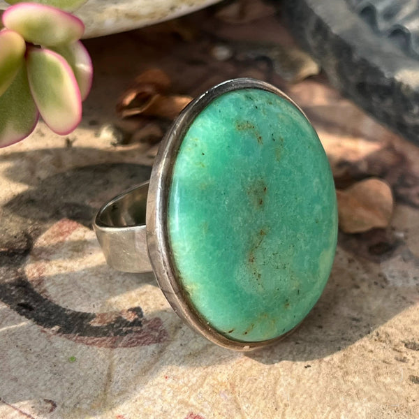 Bold Oval Green Stone Ring – Handmade Sterling Silver 925 Statement Ring