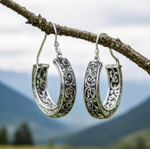 Vintage-Inspired Carved Silver Hoop Earrings