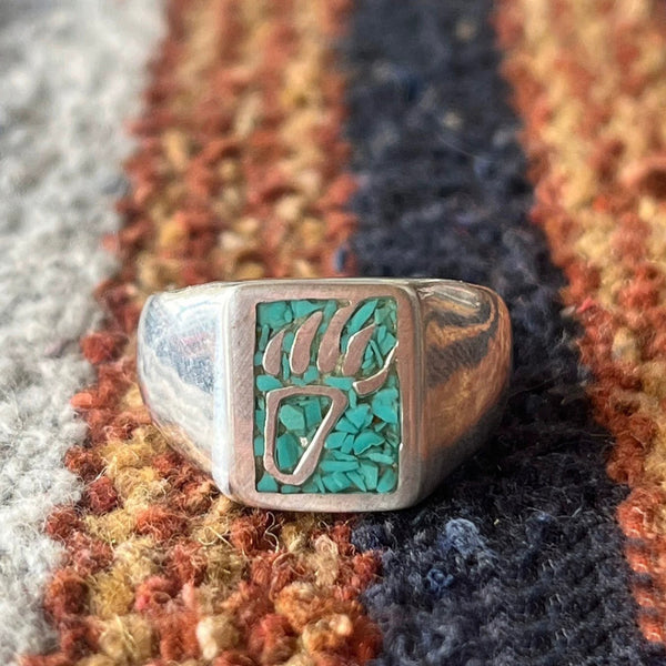 Sterling Silver Bear Paw Ring with Turquoise Inlay