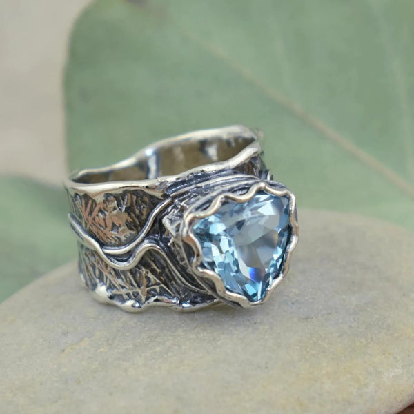 Hand-carved topaz silver ring