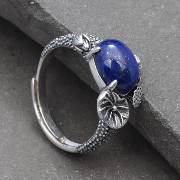 Adjustable Handmade Lapis Lazuli Lotus Ring