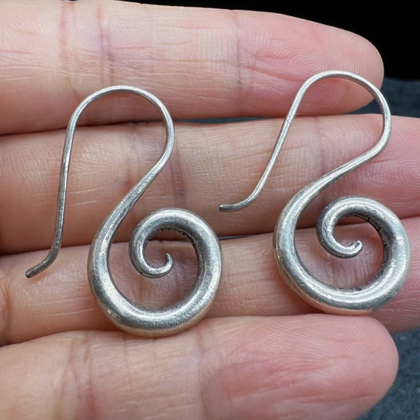 Spiral Hook Earrings – Handcrafted Swirl Drop Earrings in Antiqued Silver Tone