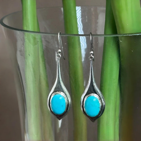 925 silver teardrop turquoise pendant women's earrings
