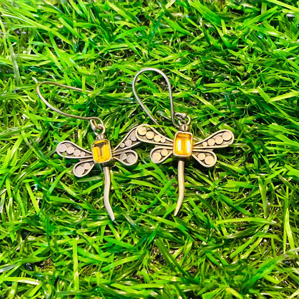 Hand-inlaid zircon dragonfly women's earrings