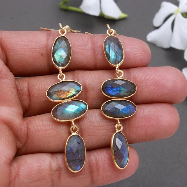 Handcrafted Labradorite Long Drop Earrings