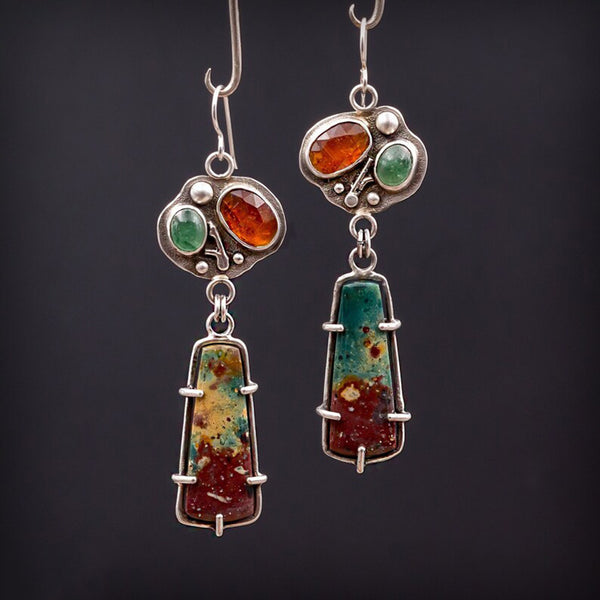 Vintage handmade raw stone pendant women's earrings