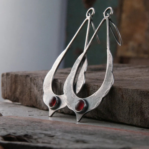 925 Silver Distressed Garnet Earrings for Women