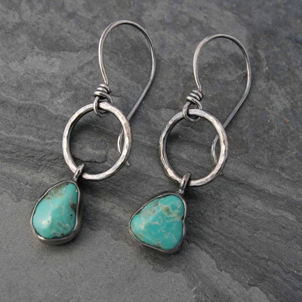 Handmade 925 silver inlaid turquoise drop earrings