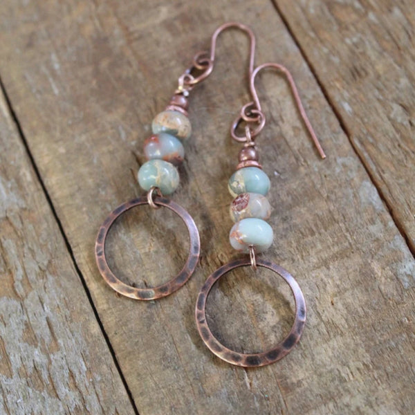 Bohemian Hoop Natural Stone Drop Earrings