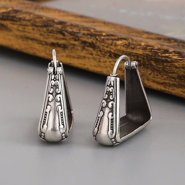 925 silver hand-carved triangle earrings