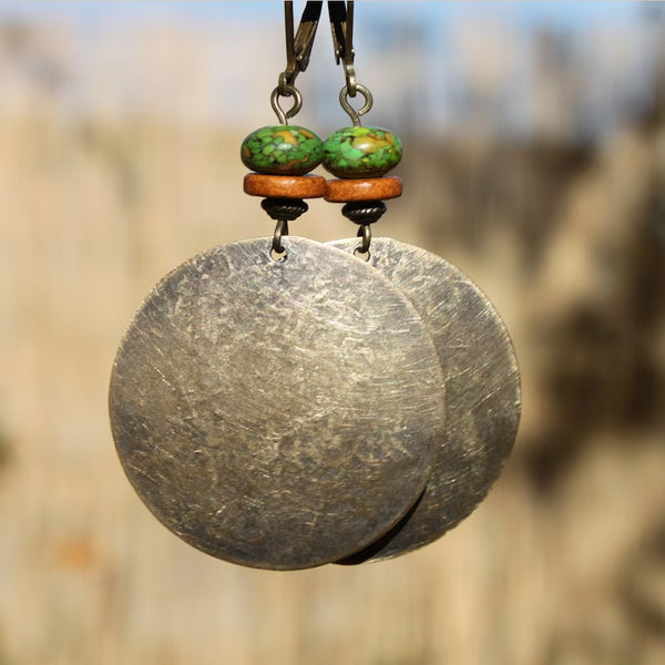 Handmade distressed large disc earrings