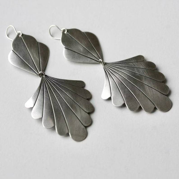 Bohemian Vintage 925 Silver Leaf Pendant Earrings