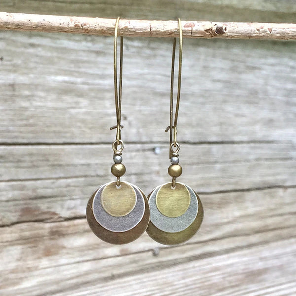 Bohemian distressed copper pendant long earrings