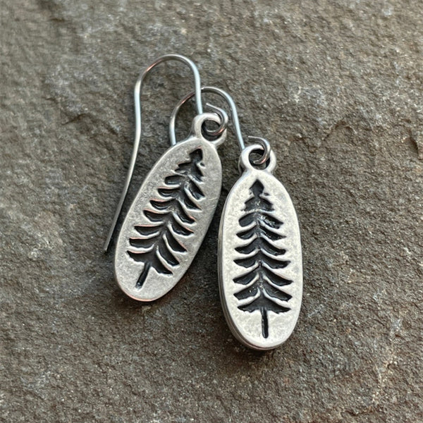 Handmade 925 Silver Carved Tree Women's Earrings