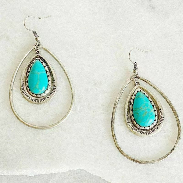 Bohemian women's earrings inlaid with natural turquoise