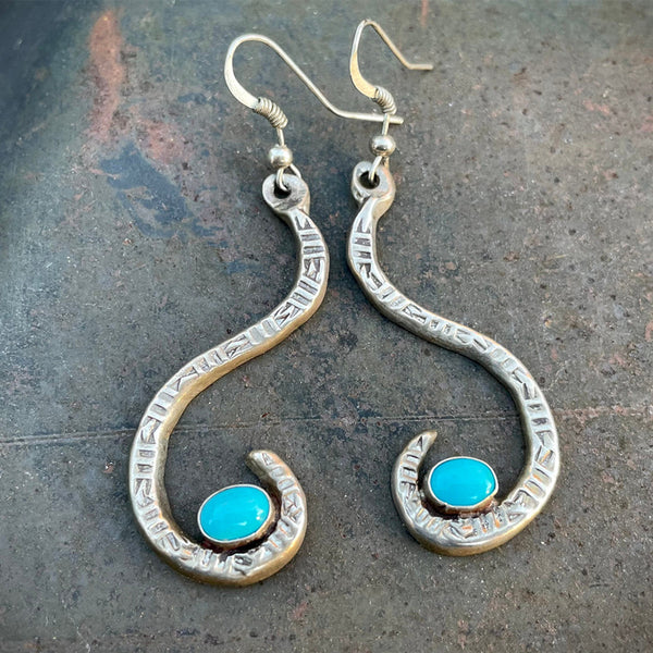Handmade 925 silver snake pattern inlaid with natural turquoise