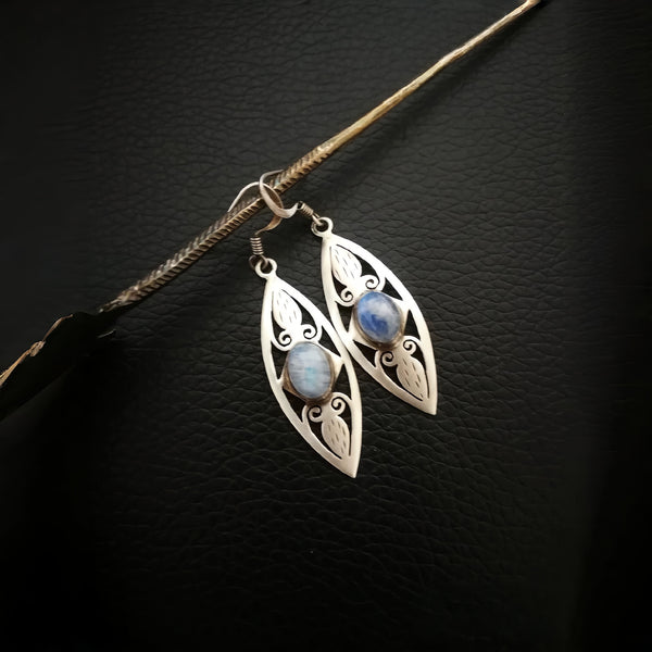 Hand-carved and inlaid moonstone earrings