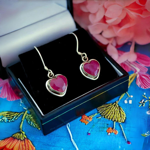 Heart-shaped Ruby Earrings for Women