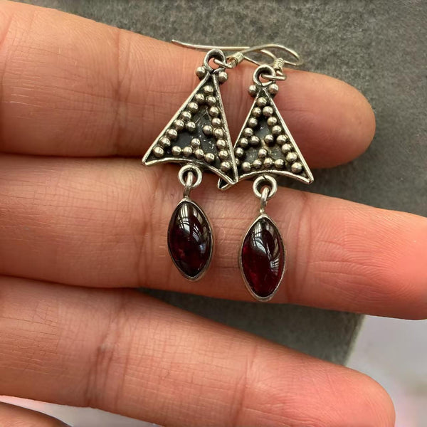 Handcrafted Garnet Drop Earrings