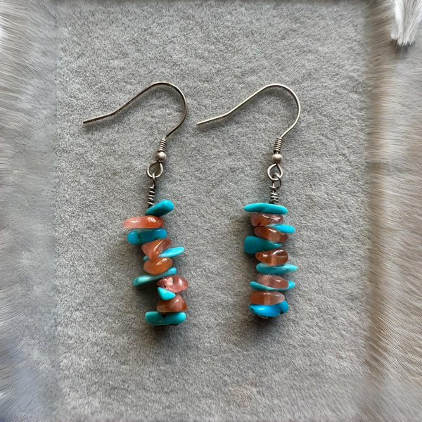 Bohemian Natural Turquoise and Ruby Earrings for Women
