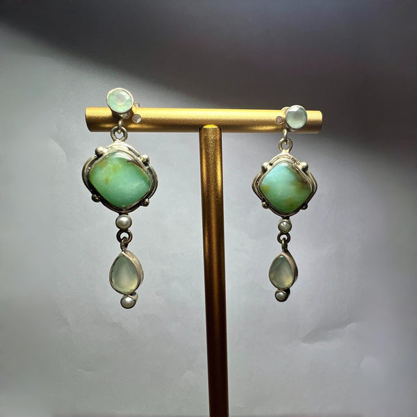 Handcrafted Turquoise Moonstone Pendant Earrings for Women Gift