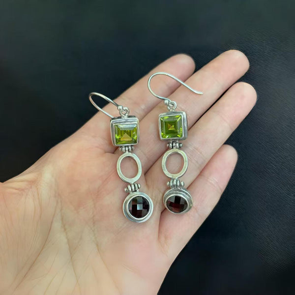 925 Silver Women's Drop Earrings with Crystals and Garnets
