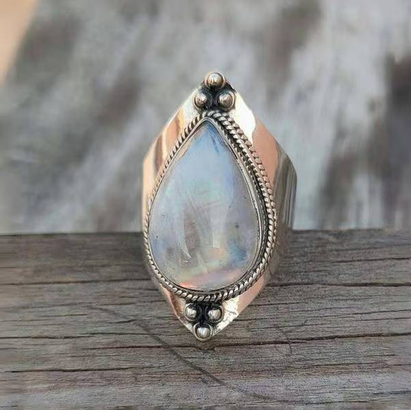 Handmade Silver Ring with Teardrop Moonstone