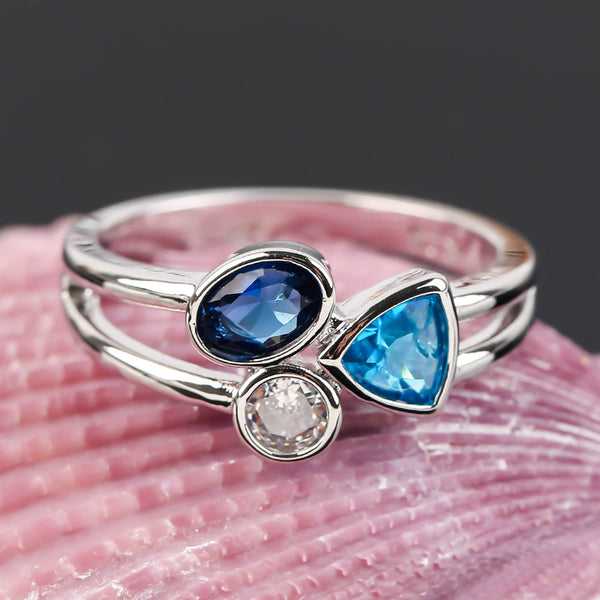 Handmade Multi - Stone Statement Ring with Blue & Clear Gems