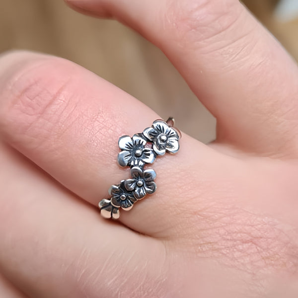 Handmade Silver Flower Ring - Artisan Crafted Floral Jewelry for Women, Unique Vintage Style Ring