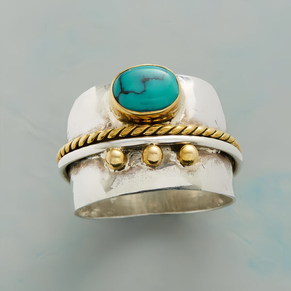 Handmade Turquoise Ring with Sterling Silver & Brass Accents, Artisan Crafted Jewelry for Women