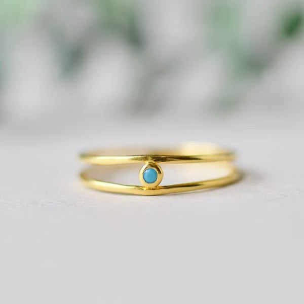 Handmade Turquoise Gold Ring | Artisan Crafted Double Band Ring for Women