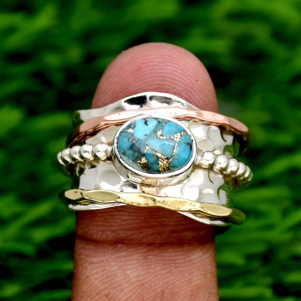 Handmade Turquoise Ring with Mixed Metals - Unique Artisan Jewelry for Women