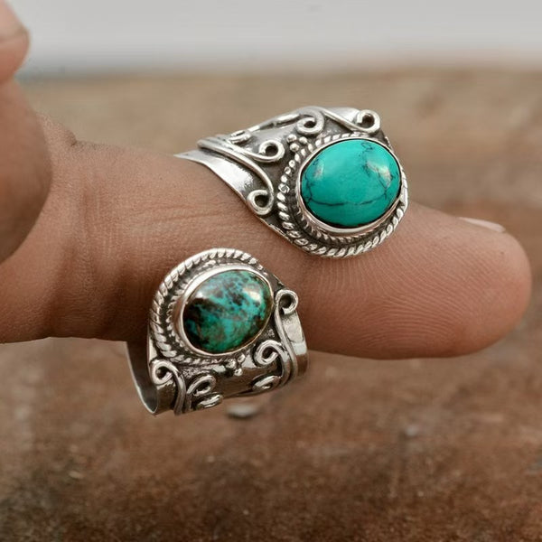 Handmade Turquoise Statement Ring - Sterling Silver Boho Jewelry for Women, Artisan Crafted
