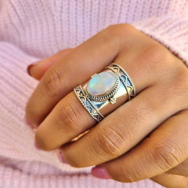 Handmade Moonstone Ring - 925 Sterling Silver Boho Ring for Women, Artisan Crafted Vintage Statement Jewelry