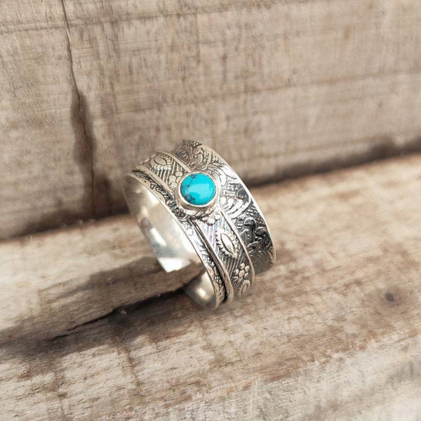 Handmade Turquoise Sterling Silver Spinner Ring - Unique Boho Jewelry for Women