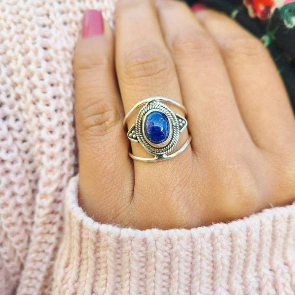 Handmade Lapis Lazuli Ring - Sterling Silver Artisan Jewelry for Women, Unique Boho Style