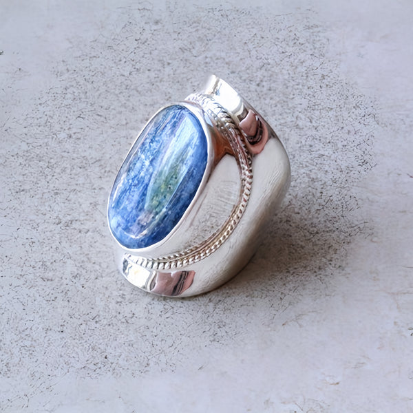 Handmade Kyanite Silver Ring - Artisan Crafted Statement Jewelry for Women, Unique US Style