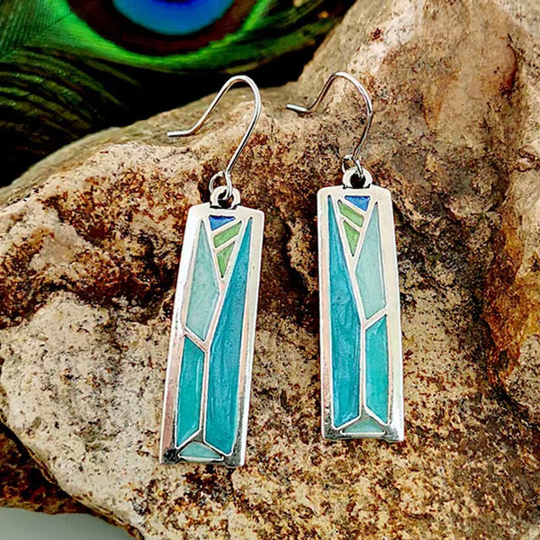 Handmade Stained  Style Dangle Earrings | Artisan Crafted for Women, Unique Blue & Green Design