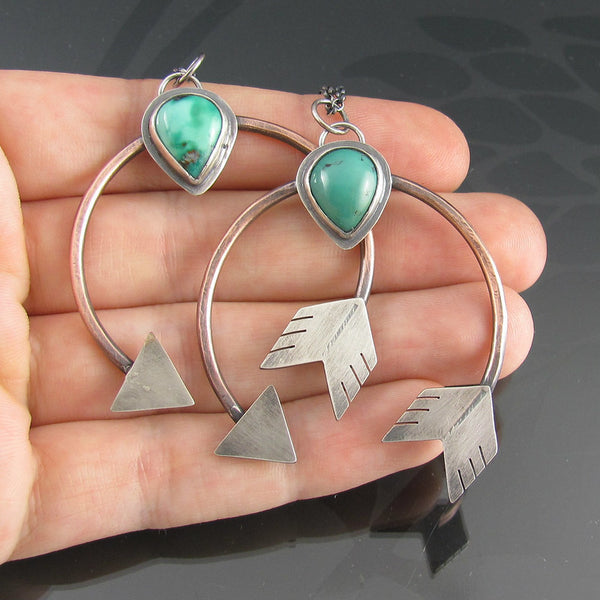 Handmade Turquoise Arrow Hoop Earrings - Native American Inspired Jewelry