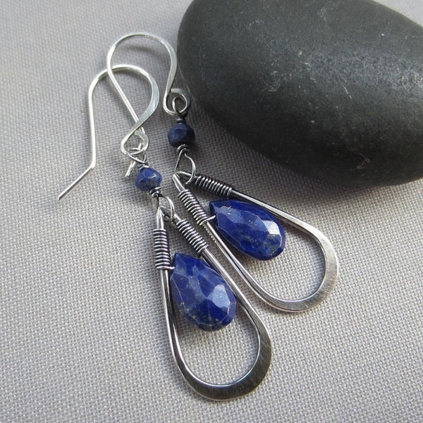 Handmade Lapis Lazuli Teardrop Earrings - Sterling Silver Artisan Jewelry for Women