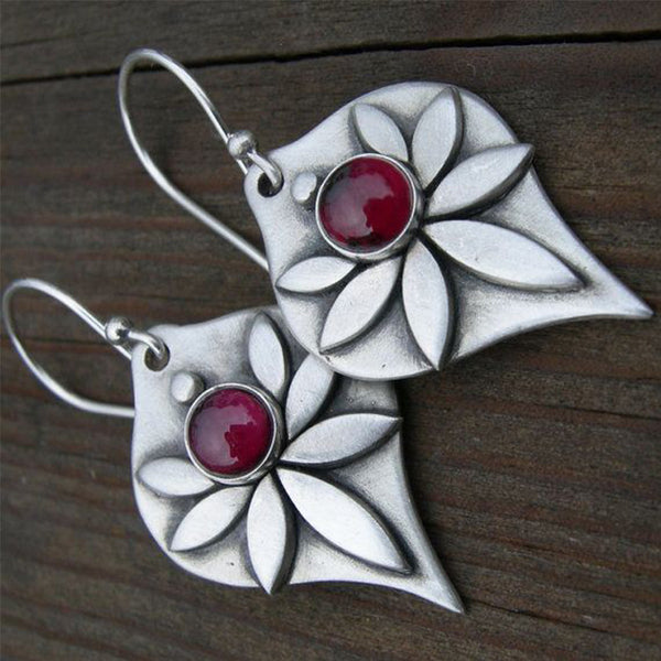 Handmade Sterling Silver Flower Earrings with Ruby Gemstone, Artisan Crafted Jewelry for Women